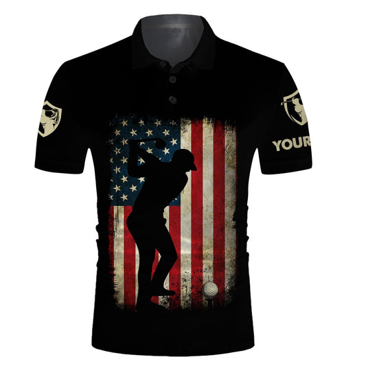 Golf Polo shirts, Vintage American Flag Patriotic Us Flag Custom Name Black Golf Polo Shirts - Golf Gift Ideas For Him