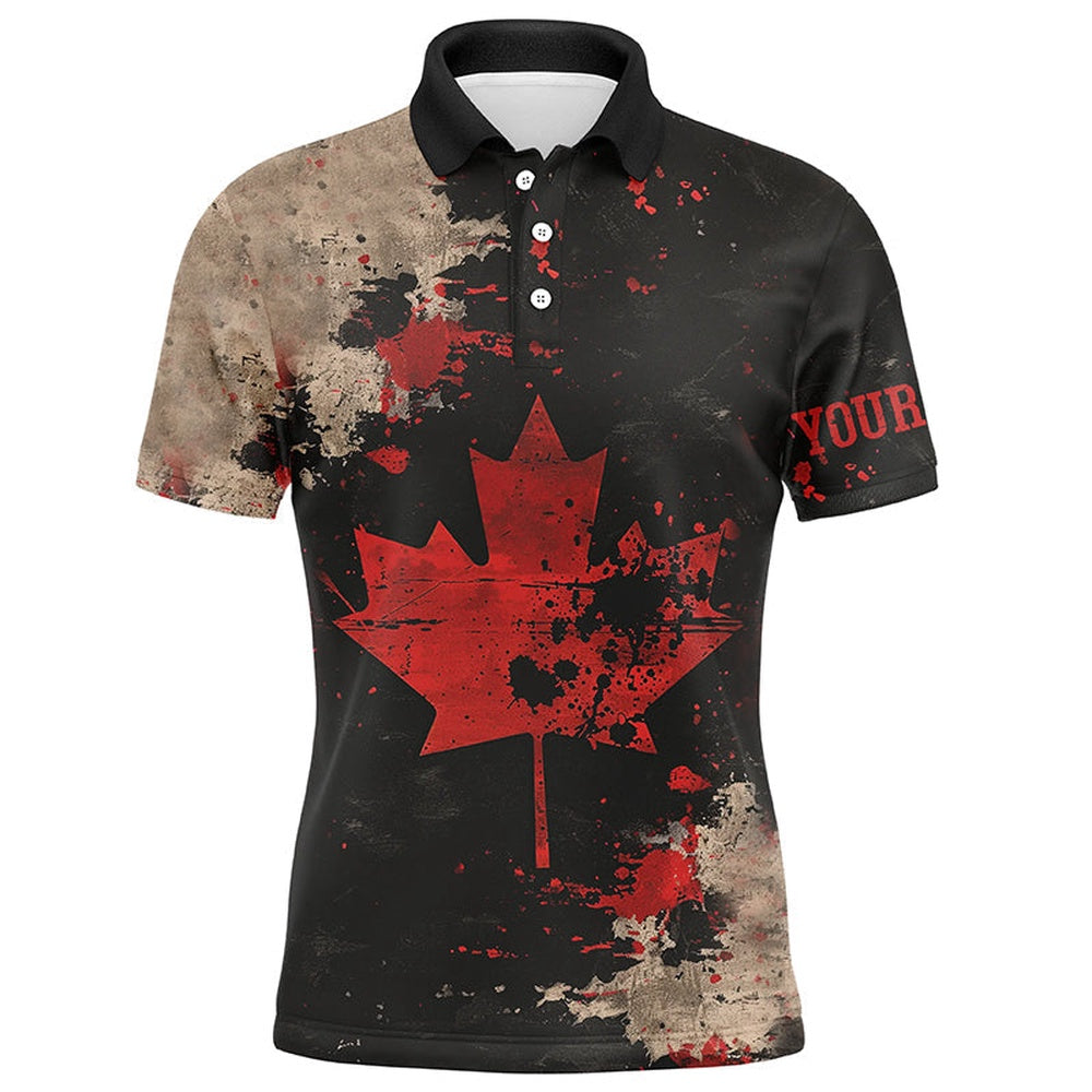 Golf Polo shirts, Vintage Black Canadian Flag Mens Golf Polo Shirts Custom Golf Outfits For Mens