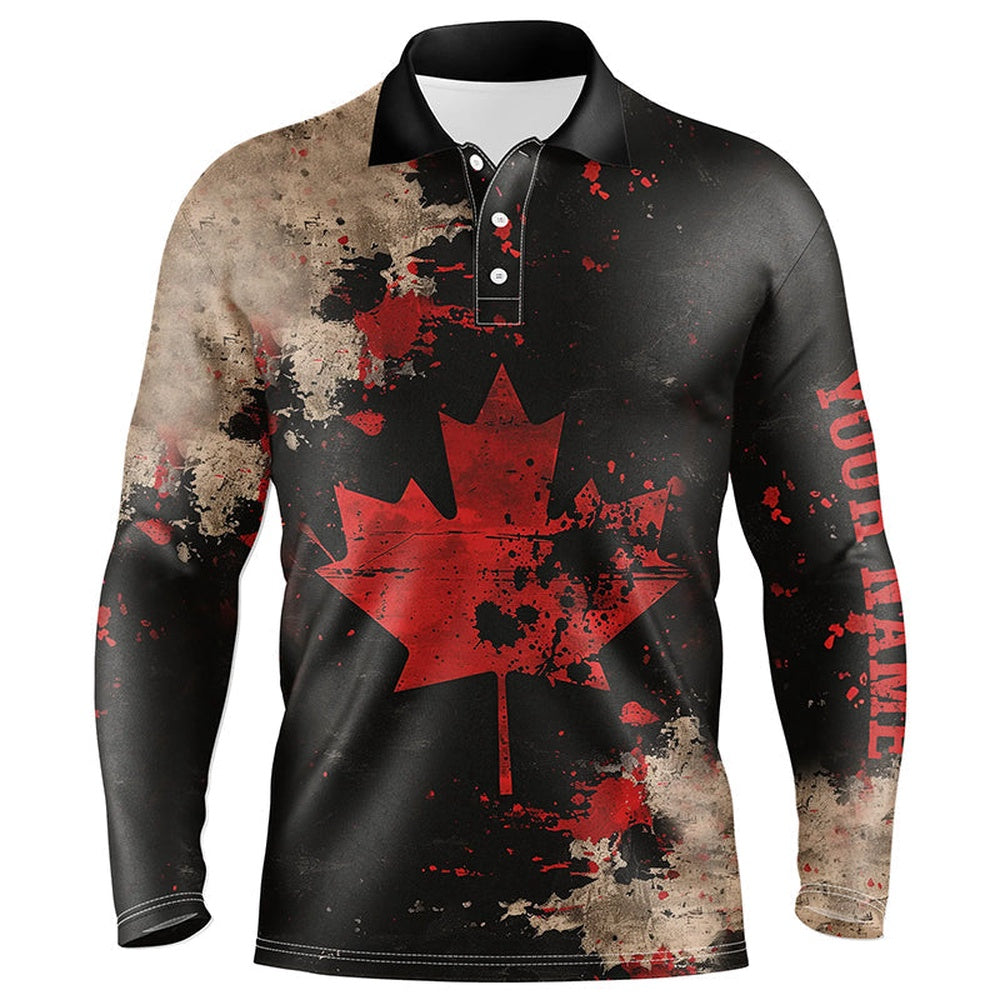 Golf Polo shirts, Vintage Black Canadian Flag Mens Golf Polo Shirts Custom Golf Outfits For Mens