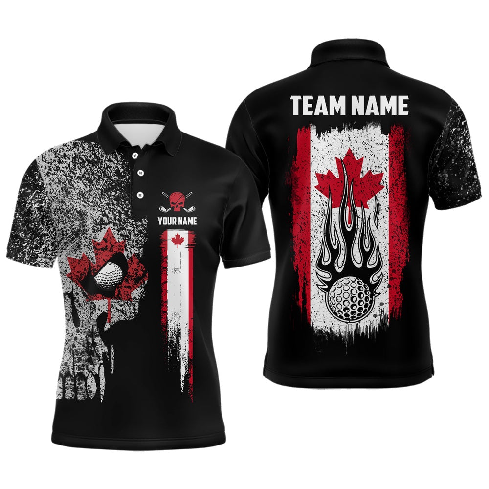 Golf Polo shirts, Vintage Canada Flag Skull Mens Golf Polo Shirt Custom Patriotic Scary Golf Shirts For Men Golf Gifts