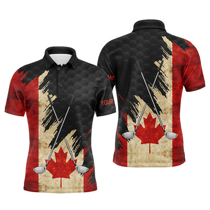 Golf Polo shirts, Vintage Canadian Flag Golf Clubs Patriotic Custom Black Mens Golf Polo Shirts, Team Mens Golf Tops