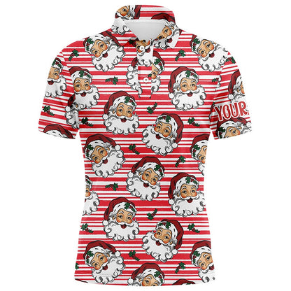 Golf Polo shirts, Vintage Cartoon Santa Claus With Holly Christmas Men Golf Polo Shirt Custom Cute Mens Golf Tops