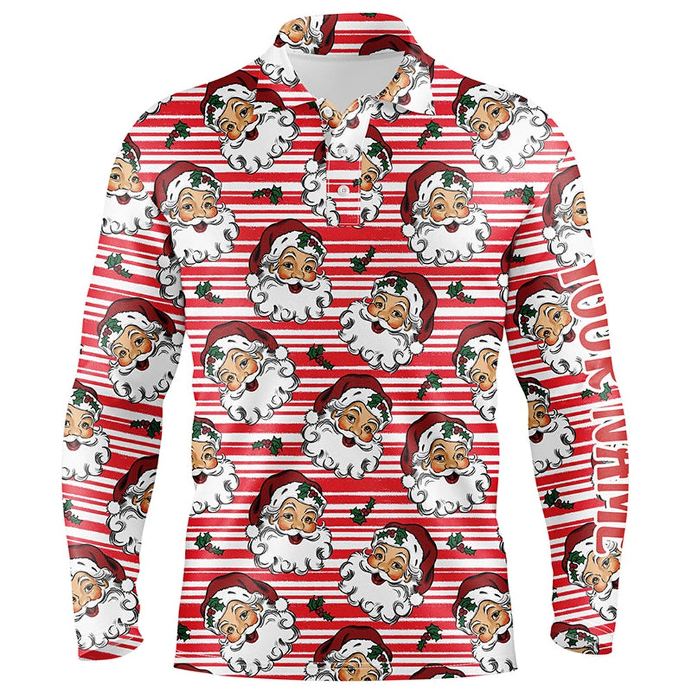 Golf Polo shirts, Vintage Cartoon Santa Claus With Holly Christmas Men Golf Polo Shirt Custom Cute Mens Golf Tops