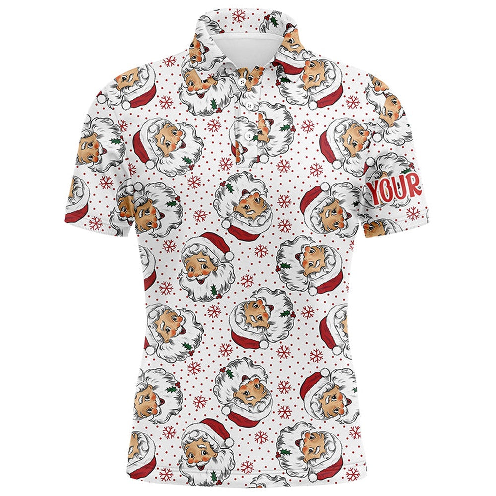 Golf Polo shirts, Vintage Cartoon Santa Claus With Snow Christmas Mens Golf Polo Shirt Custom Cute Mens Golf Tops