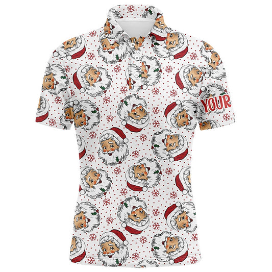 Golf Polo shirts, Vintage Cartoon Santa Claus With Snow Christmas Mens Golf Polo Shirt Custom Cute Mens Golf Tops
