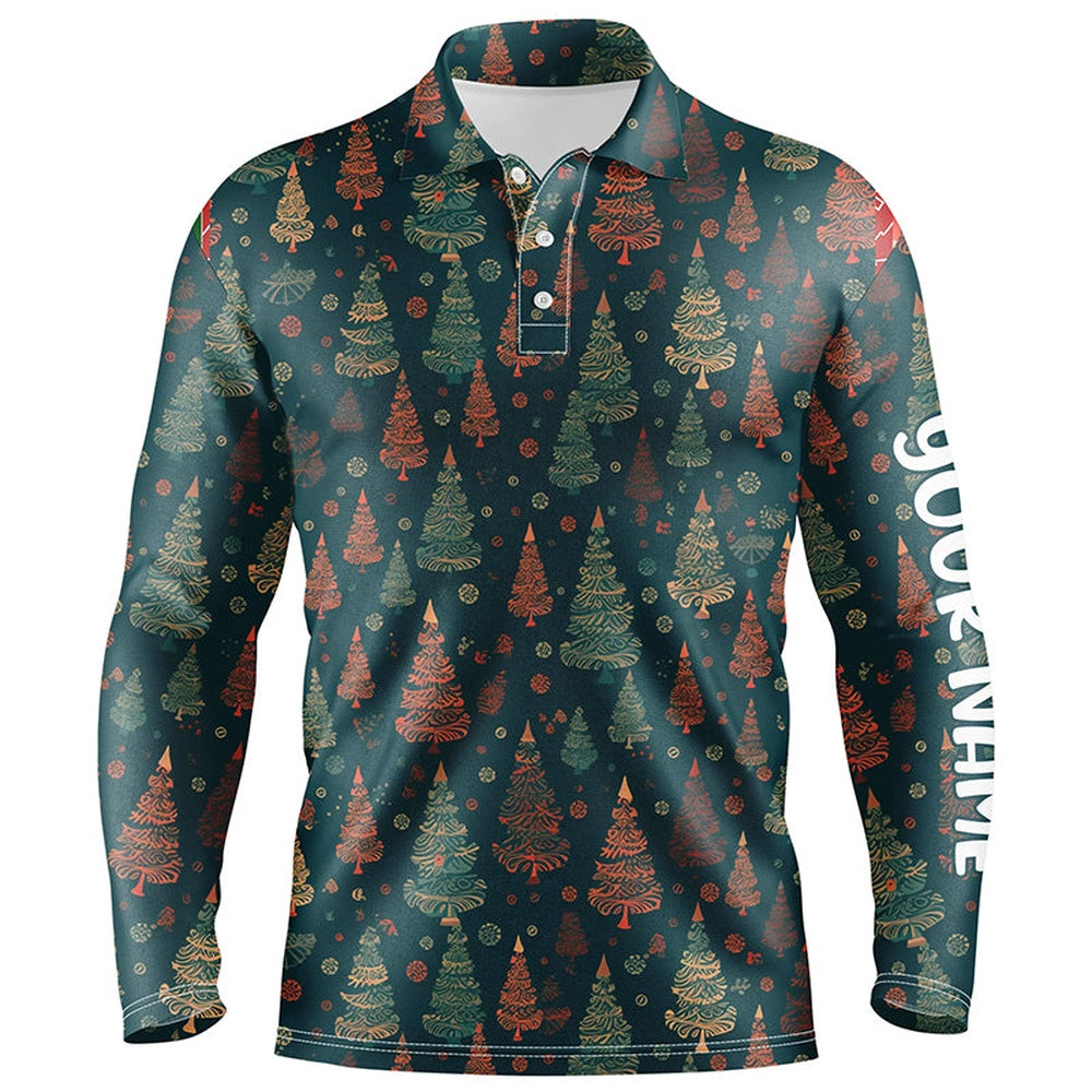 Golf Polo shirts, Vintage Christmas Trees Mens Golf Polo Shirts Custom Golf Shirts For Men Xmas Golf Gifts