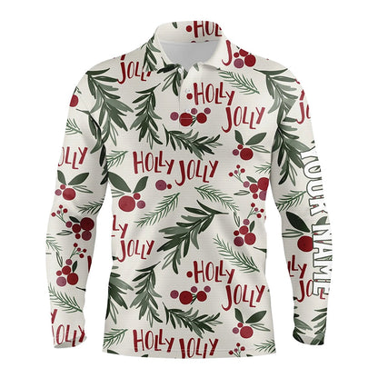 Golf Polo shirts, Vintage Christmas Tropical Mens Golf Polo Shirt Custom Name Golf Shirts For Men