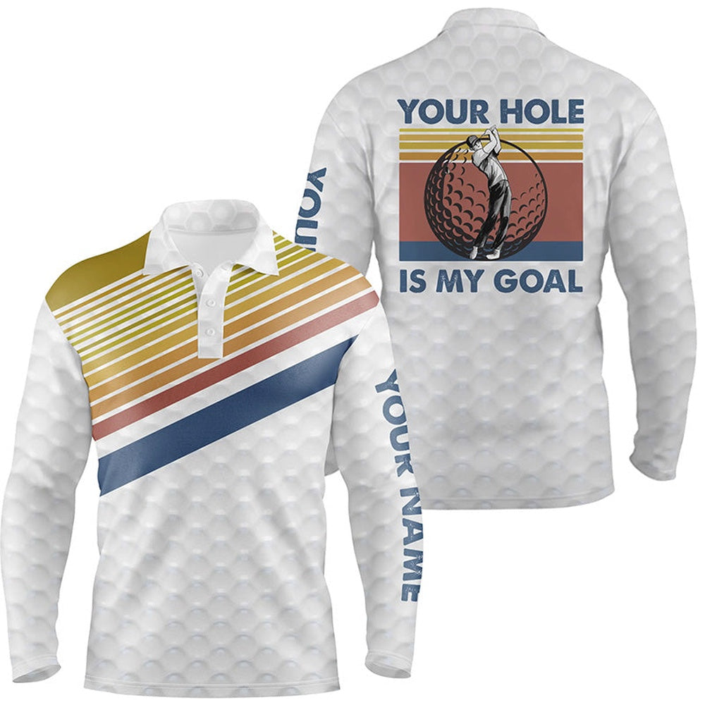 Golf Polo shirts, Vintage Golf Polo Shirts For Men Custom Name Golf Balls Skin Your Hole Is My Goal Mens Polos Shirt