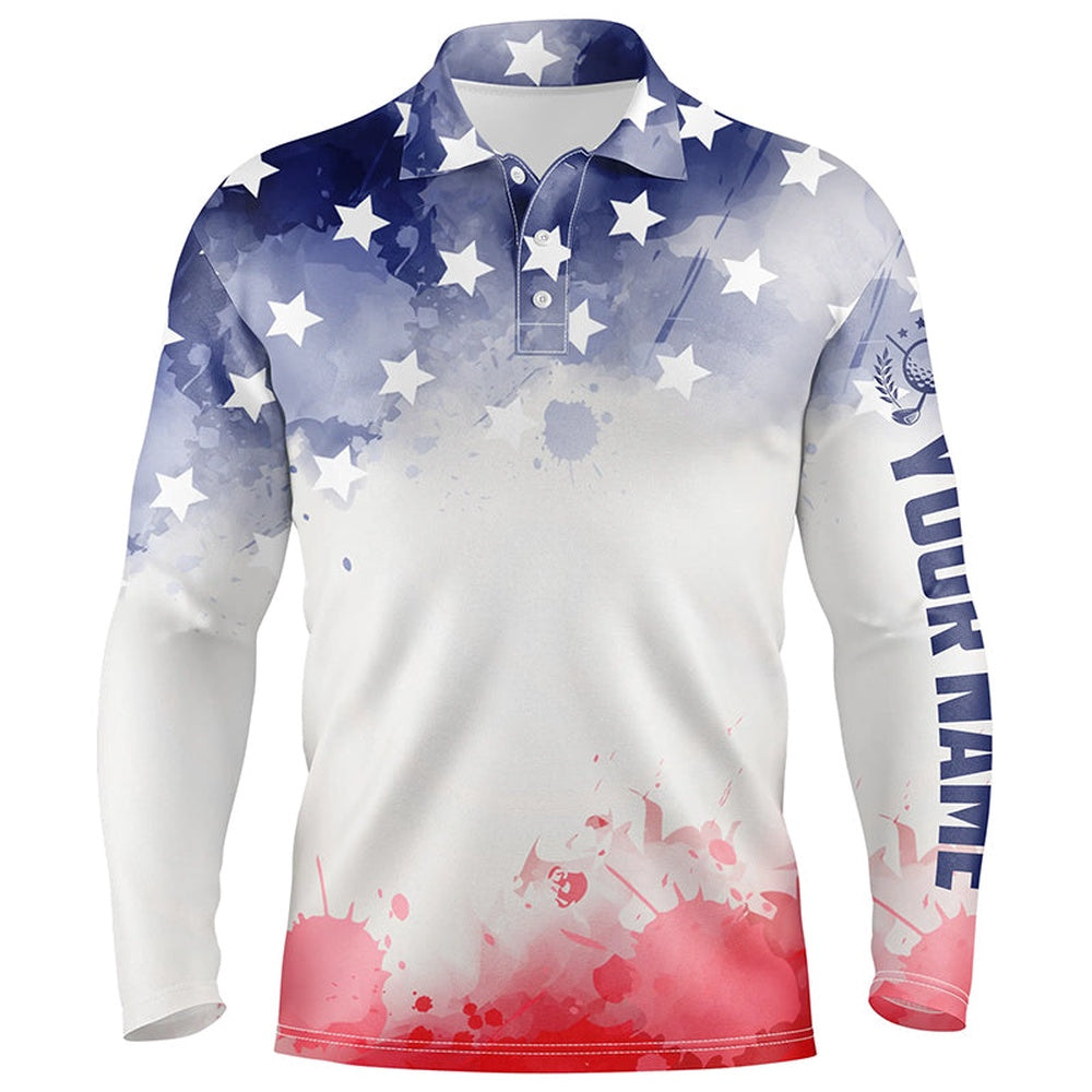 Golf Polo shirts, Watercolor American Flag Mens Golf Polo Shirt Patriotic Usa Golf Shirts For Men Golf Gifts