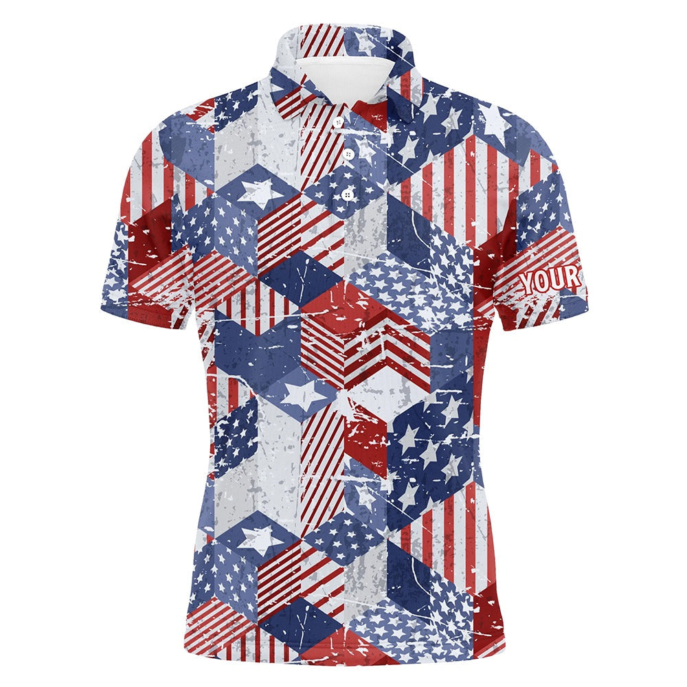 Golf Polo shirts, Watercolor American Flag Mens Golf Polo Shirts D Isometric Cubes Patriotic Golf Shirts For Men