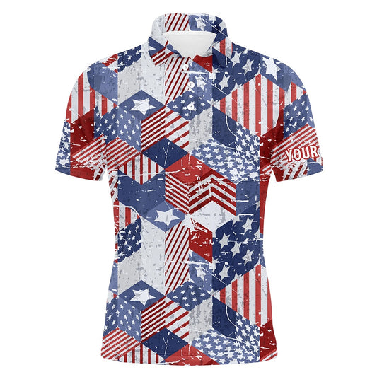 Golf Polo shirts, Watercolor American Flag Mens Golf Polo Shirts D Isometric Cubes Patriotic Golf Shirts For Men