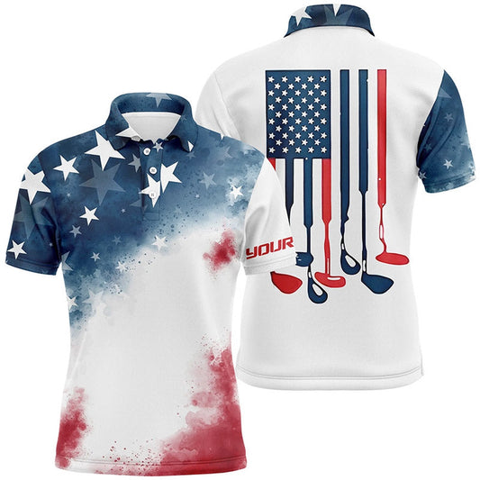 Golf Polo shirts, Watercolor American Flag Mens Golf Polo Shirts Patriotic Usa Golf Shirts For Men Cool Golf Gifts