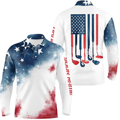 Golf Polo shirts, Watercolor American Flag Mens Golf Polo Shirts Patriotic Usa Golf Shirts For Men Cool Golf Gifts