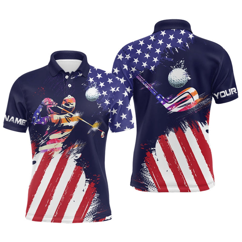 Golf Polo shirts, Watercolor American Flag Mens Golf Polo Shirts, Personalized Patriotic Golf Shirts For Men