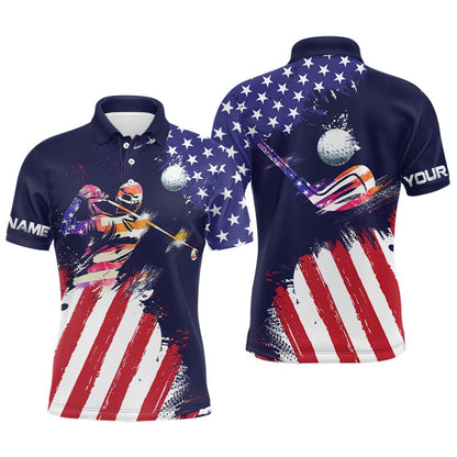 Golf Polo shirts, Watercolor American Flag Mens Golf Polo Shirts, Personalized Patriotic Golf Shirts For Men