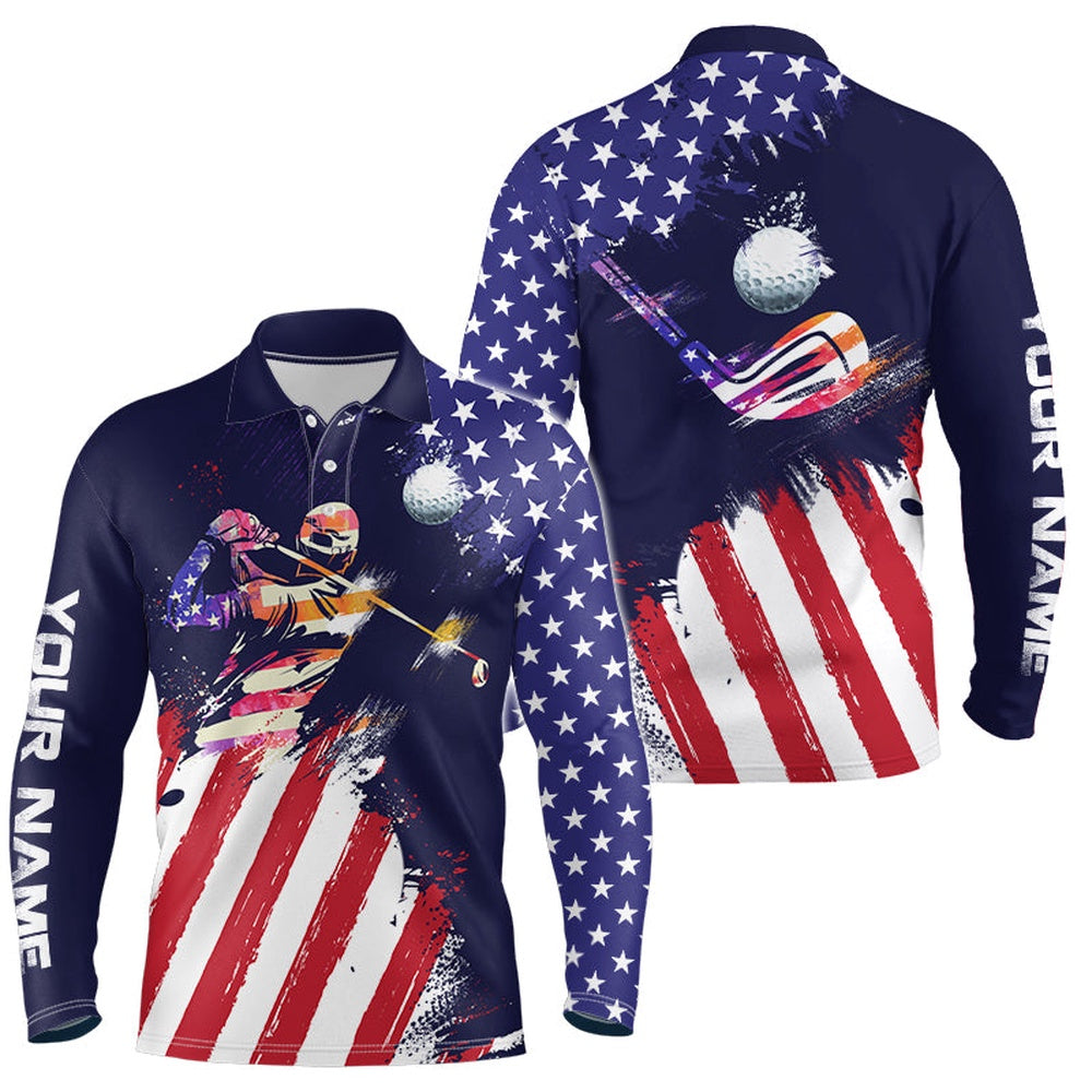 Golf Polo shirts, Watercolor American Flag Mens Golf Polo Shirts, Personalized Patriotic Golf Shirts For Men