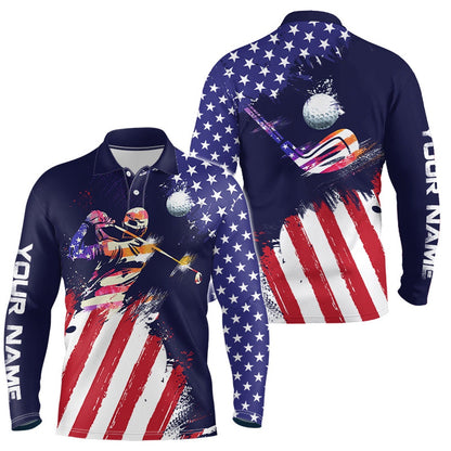 Golf Polo shirts, Watercolor American Flag Mens Golf Polo Shirts, Personalized Patriotic Golf Shirts For Men