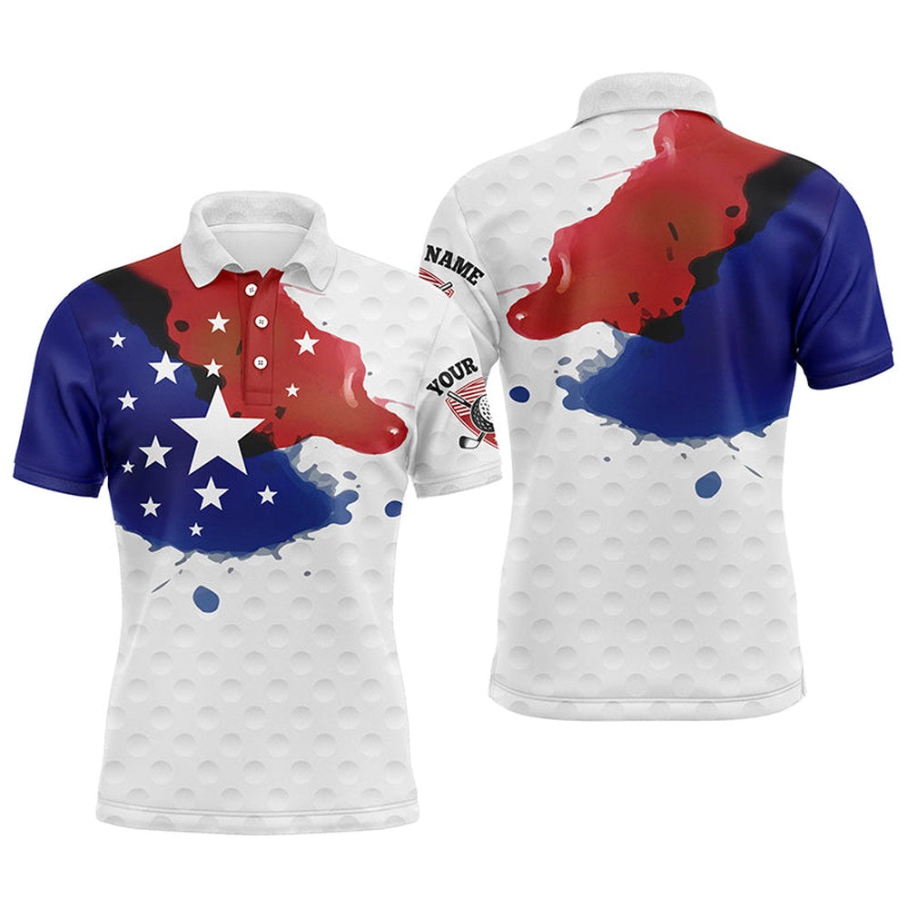 Golf Polo shirts, Watercolor American Flag Polo Shirts Customized Wet Paint Golf Polos, Patriotic Golf Shirts For Men