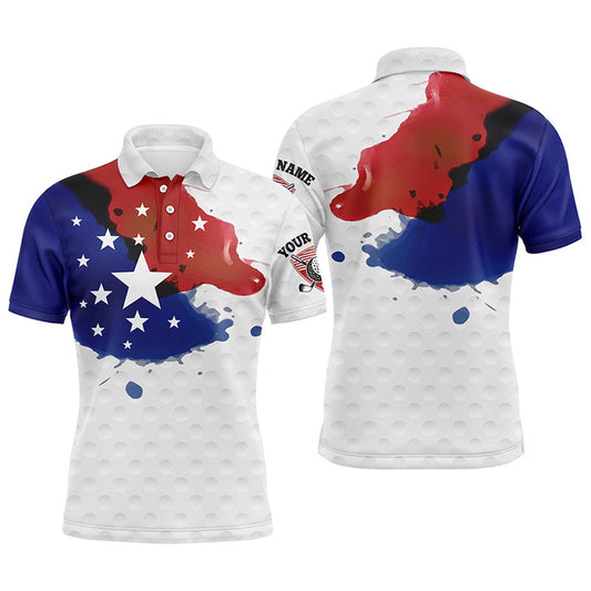 Golf Polo shirts, Watercolor American Flag Polo Shirts Customized Wet Paint Golf Polos, Patriotic Golf Shirts For Men