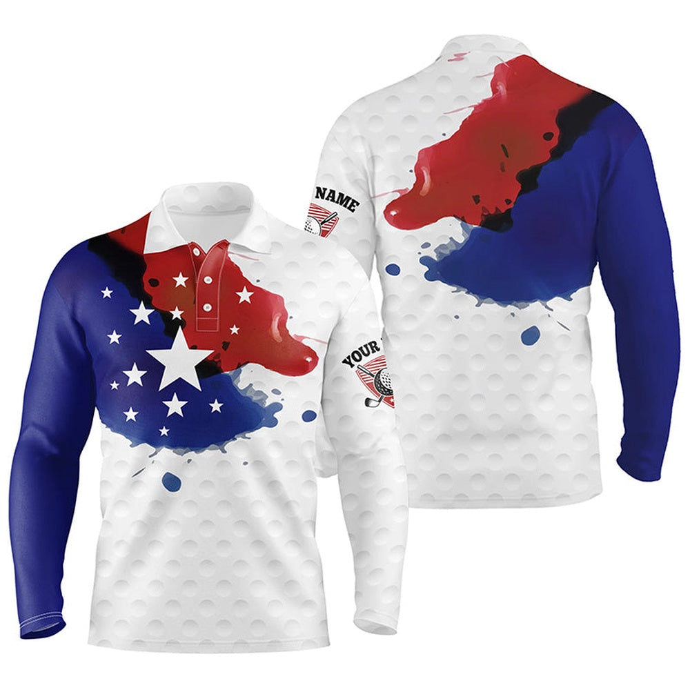 Golf Polo shirts, Watercolor American Flag Polo Shirts Customized Wet Paint Golf Polos, Patriotic Golf Shirts For Men