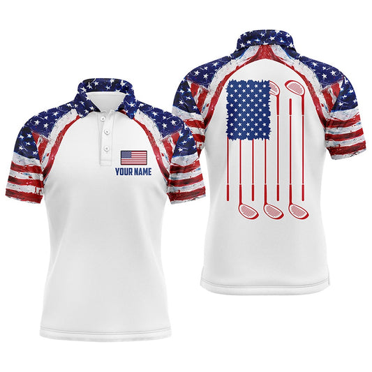Golf Polo shirts, Watercolor American Flag White Mens Golf Polo Shirt Custom Mens Patriotic Polo Shirts Golfing Gift