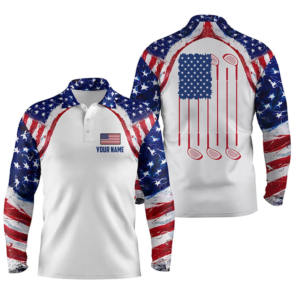 Golf Polo shirts, Watercolor American Flag White Mens Golf Polo Shirt Custom Mens Patriotic Polo Shirts Golfing Gift