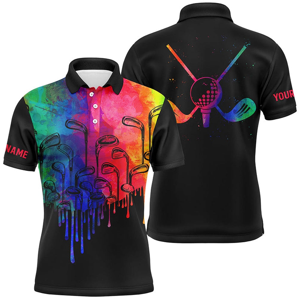 Golf Polo shirts, Watercolor Black Mens Golf Polo Shirts Custom King Of Clubs Golf Tops For Mens