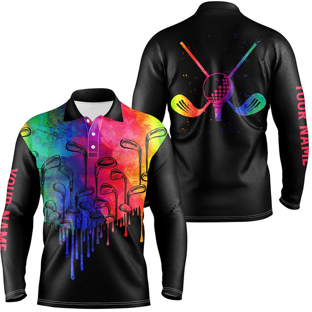 Golf Polo shirts, Watercolor Black Mens Golf Polo Shirts Custom King Of Clubs Golf Tops For Mens