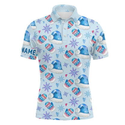 Golf Polo shirts, Watercolor Blue Christmas Golf Mens Polo Shirt Personalized Funny Golf Shirts For Men Golf Gifts