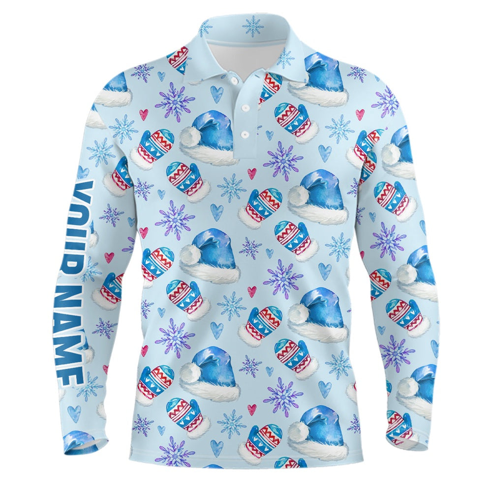 Golf Polo shirts, Watercolor Blue Christmas Golf Mens Polo Shirt Personalized Funny Golf Shirts For Men Golf Gifts