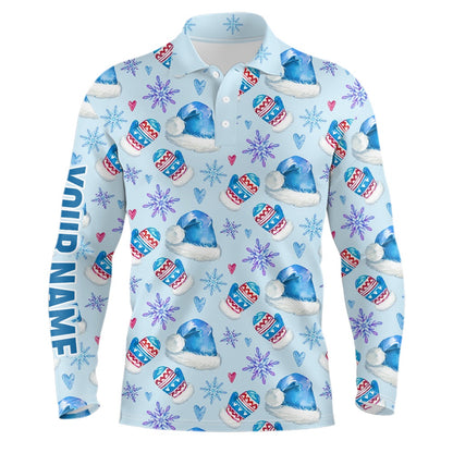 Golf Polo shirts, Watercolor Blue Christmas Golf Mens Polo Shirt Personalized Funny Golf Shirts For Men Golf Gifts