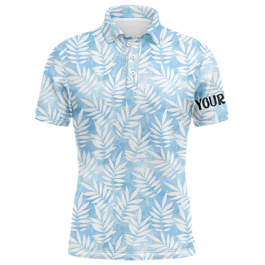 Golf Polo shirts, Watercolor Blue Leaves Tropical Pattern Mens Golf Polo Shirt Personalized Golf Tops For Men