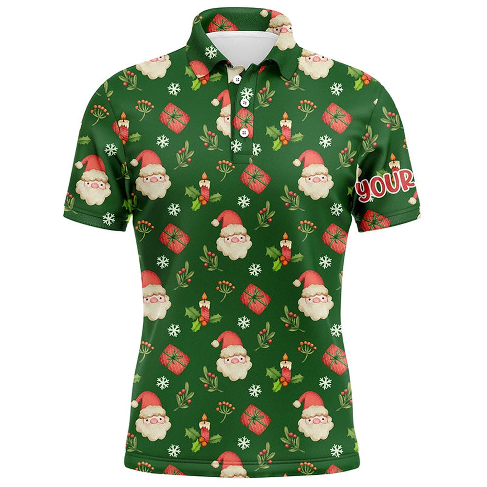 Golf Polo shirts, Watercolor Christmas Santa Gifts Green Golf Men Polo Shirts Custom Funny Golf Shirts For Men