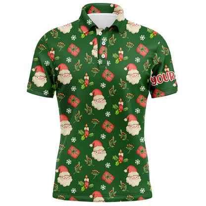Golf Polo shirts, Watercolor Christmas Santa Gifts Green Golf Men Polo Shirts Custom Funny Golf Shirts For Men