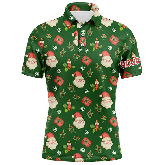 Golf Polo shirts, Watercolor Christmas Santa Gifts Green Golf Men Polo Shirts Custom Funny Golf Shirts For Men