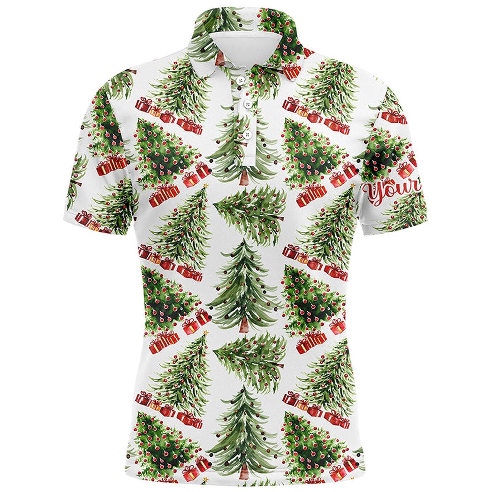 Golf Polo shirts, Watercolor Christmas Trees And Gifts Mens Golf Polo Shirt Winter Golf Shirts For Men
