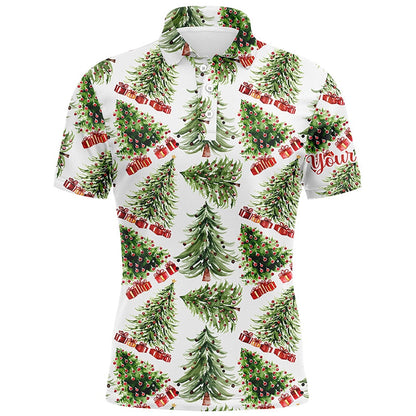 Golf Polo shirts, Watercolor Christmas Trees And Gifts Mens Golf Polo Shirt Winter Golf Shirts For Men