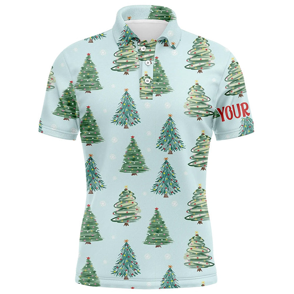 Golf Polo shirts, Watercolor Christmas Trees Seamless Pattern Mens Golf Polo Shirts Funny Golf Tops For Men