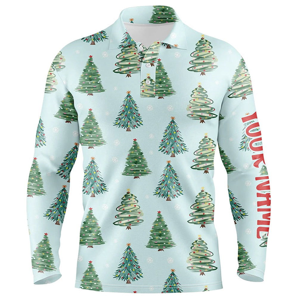 Golf Polo shirts, Watercolor Christmas Trees Seamless Pattern Mens Golf Polo Shirts Funny Golf Tops For Men