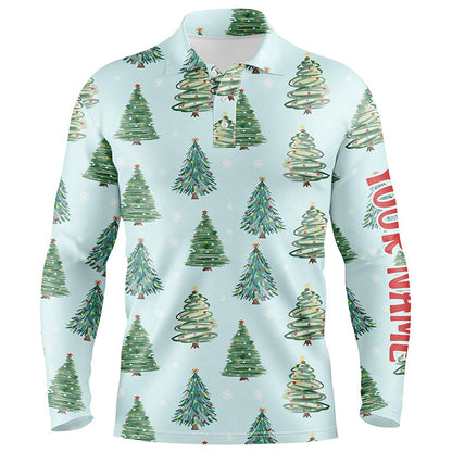 Golf Polo shirts, Watercolor Christmas Trees Seamless Pattern Mens Golf Polo Shirts Funny Golf Tops For Men