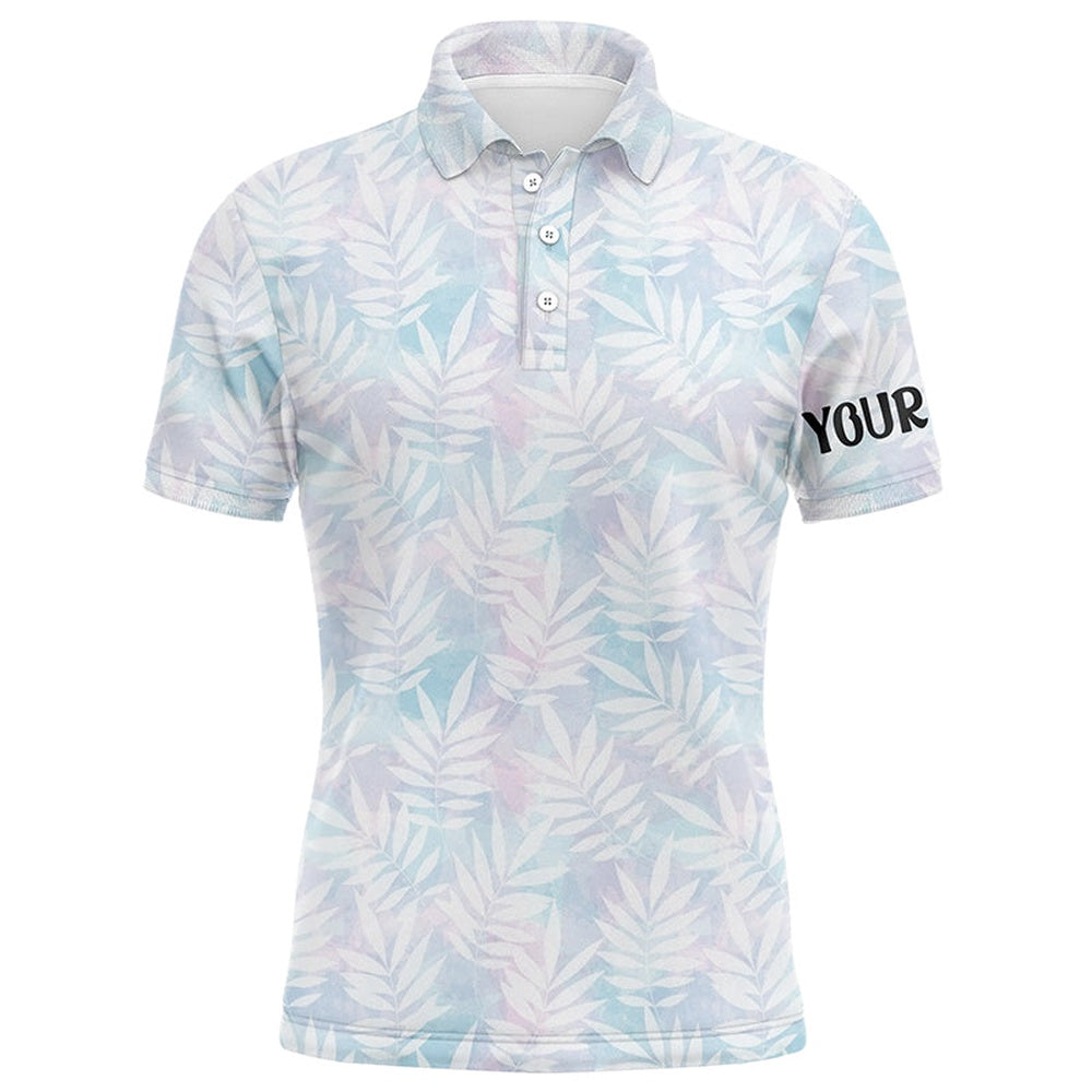 Golf Polo shirts, Watercolor Colorful Leaves Mens Golf Polo Shirts Rainbow Tropical Custom Name Golf Tops For Men