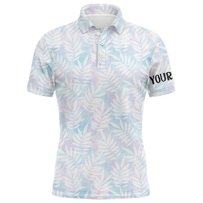 Golf Polo shirts, Watercolor Colorful Leaves Mens Golf Polo Shirts Rainbow Tropical Custom Name Golf Tops For Men