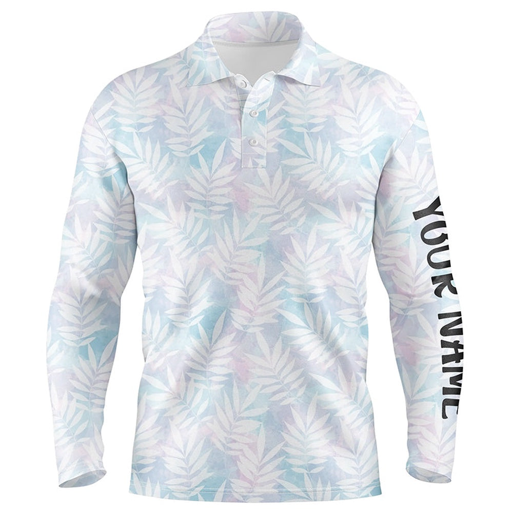 Golf Polo shirts, Watercolor Colorful Leaves Mens Golf Polo Shirts Rainbow Tropical Custom Name Golf Tops For Men