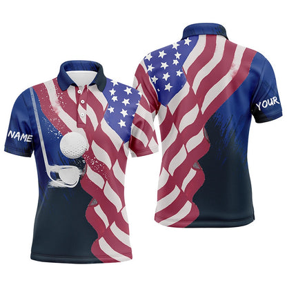 Golf Polo shirts, Watercolor D American Flag Golf Polos Th Of July Golfer Gifts, Patriotic Golf Tops For Men