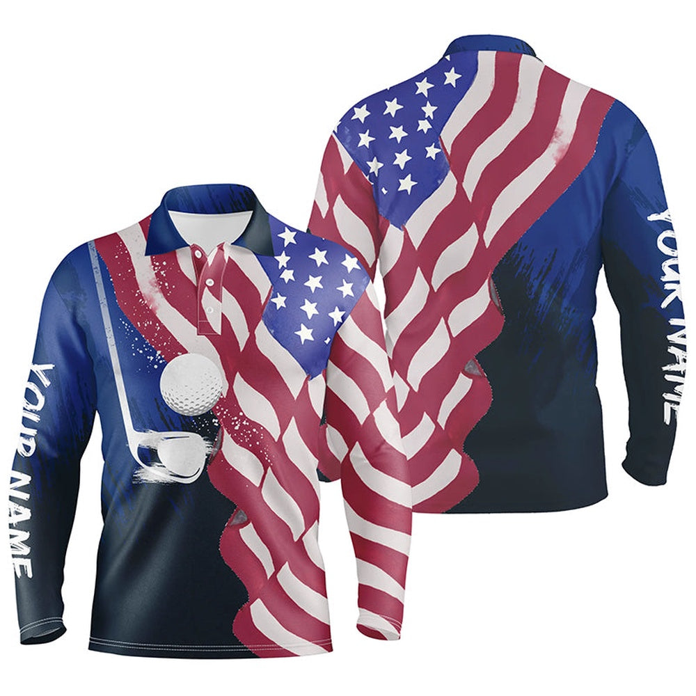 Golf Polo shirts, Watercolor D American Flag Golf Polos Th Of July Golfer Gifts, Patriotic Golf Tops For Men