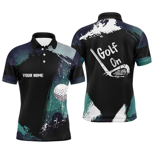 Golf Polo shirts, Watercolor Mens Golf Polo Shirts Dark Green Custom Golf Tops For Men, Vintage Golf Gifts