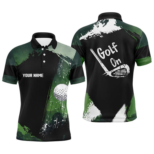 Golf Polo shirts, Watercolor Mens Golf Polo Shirts, Dark Green Personalized Golf Shirts For Men, Vintage Golf Gifts