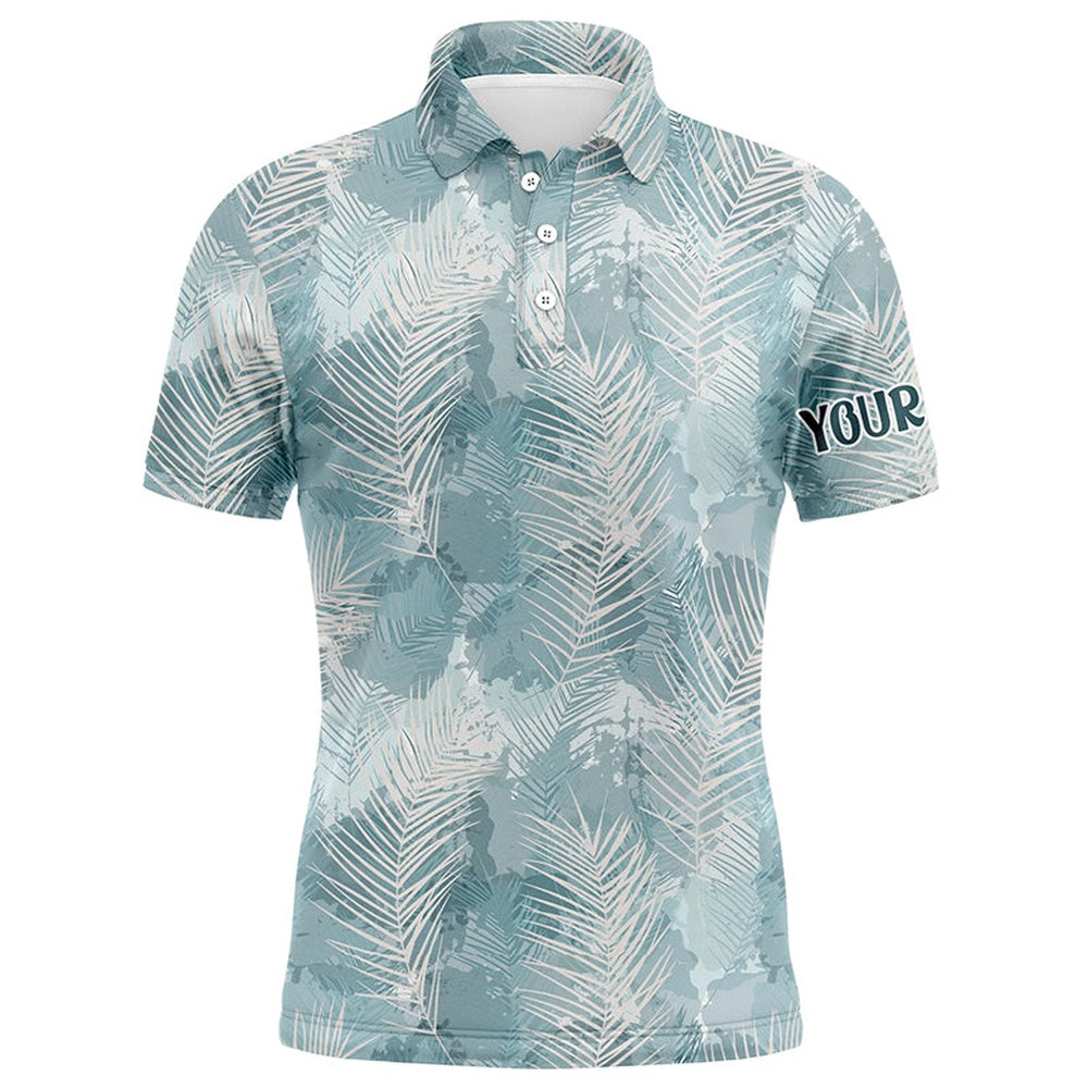 Golf Polo shirts, Watercolor Mint Tropical Palm Leaves Mens Golf Polo Shirt Customized Funny Golf Tops For Men
