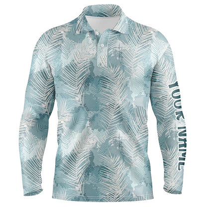 Golf Polo shirts, Watercolor Mint Tropical Palm Leaves Mens Golf Polo Shirt Customized Funny Golf Tops For Men