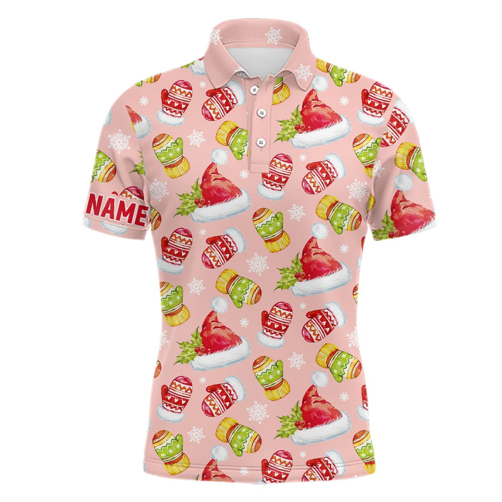 Golf Polo shirts, Watercolor Pink Christmas Golf Mens Polo Shirt Personalized Funny Golf Shirts For Men Golf Gifts